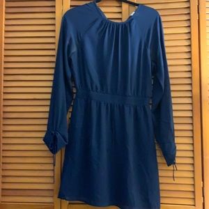 sheer sleeve. elastic waist above the knee dress